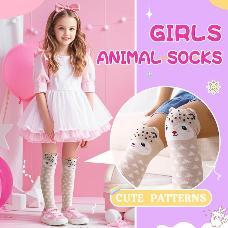 Eocom Girls Knee High Socks Kids Crazy Fun Gift Silly Tall Boot Cute Animal Cotton Long Socks 6 Pairs - Image 4